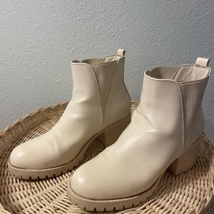 MIA Bone or Cream Chunky Heel Booties